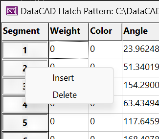 Hatch Pattern Editor Context Menu